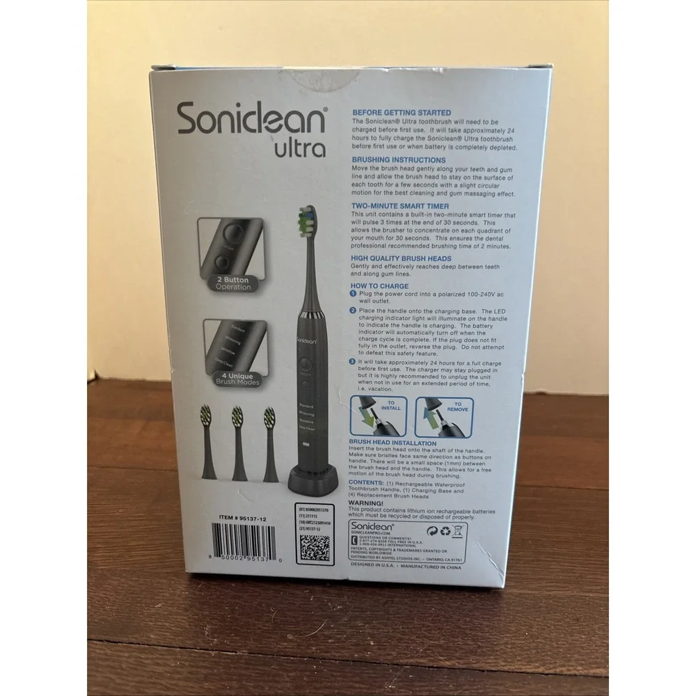 Soniclean Ultra Smile with Confidence Electric Toothbrush with 4 Brush Heads NEW